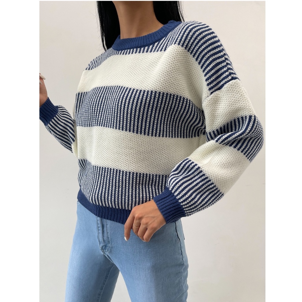 Colorblock Stripe Drop Shoulder Pullover Sweater - Picture 4 of 6
